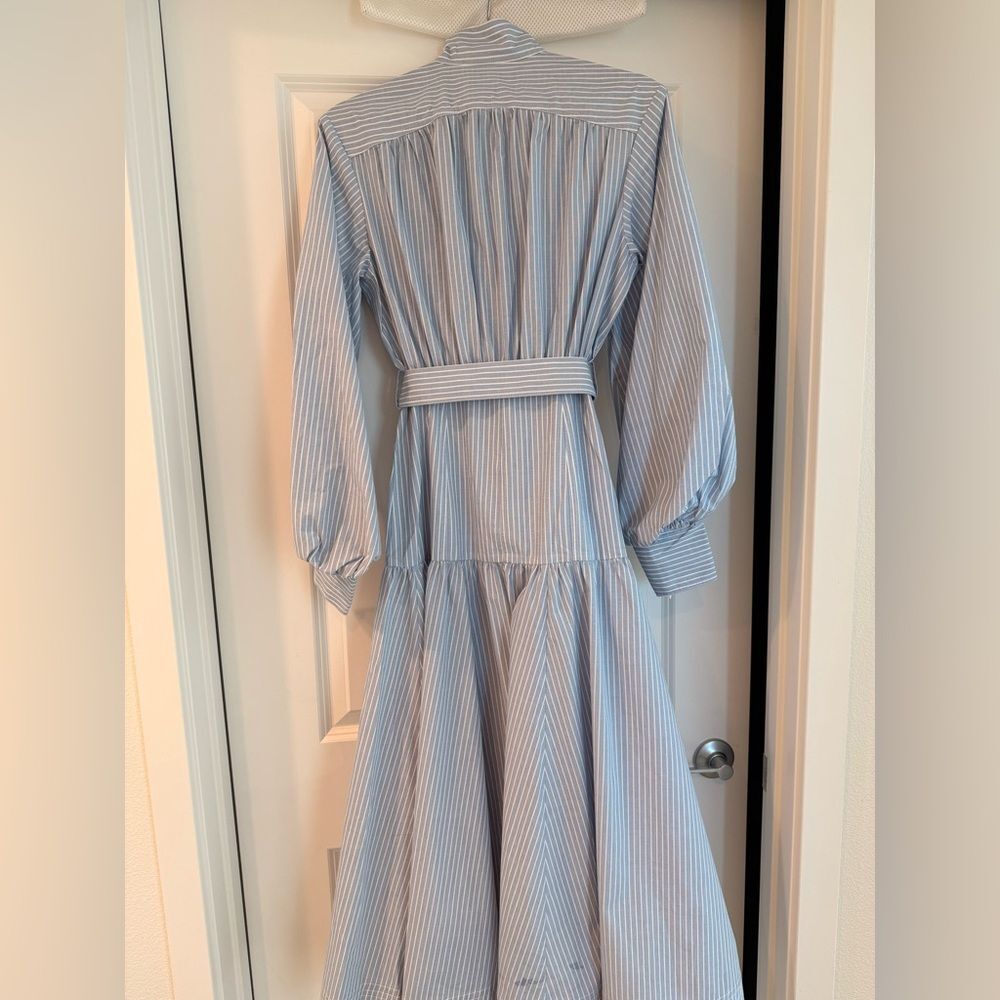 ZIMMERMANN Light Blue Striped Long Sleeve Utility Midi Dress, size 0 - Picture 13 of 16